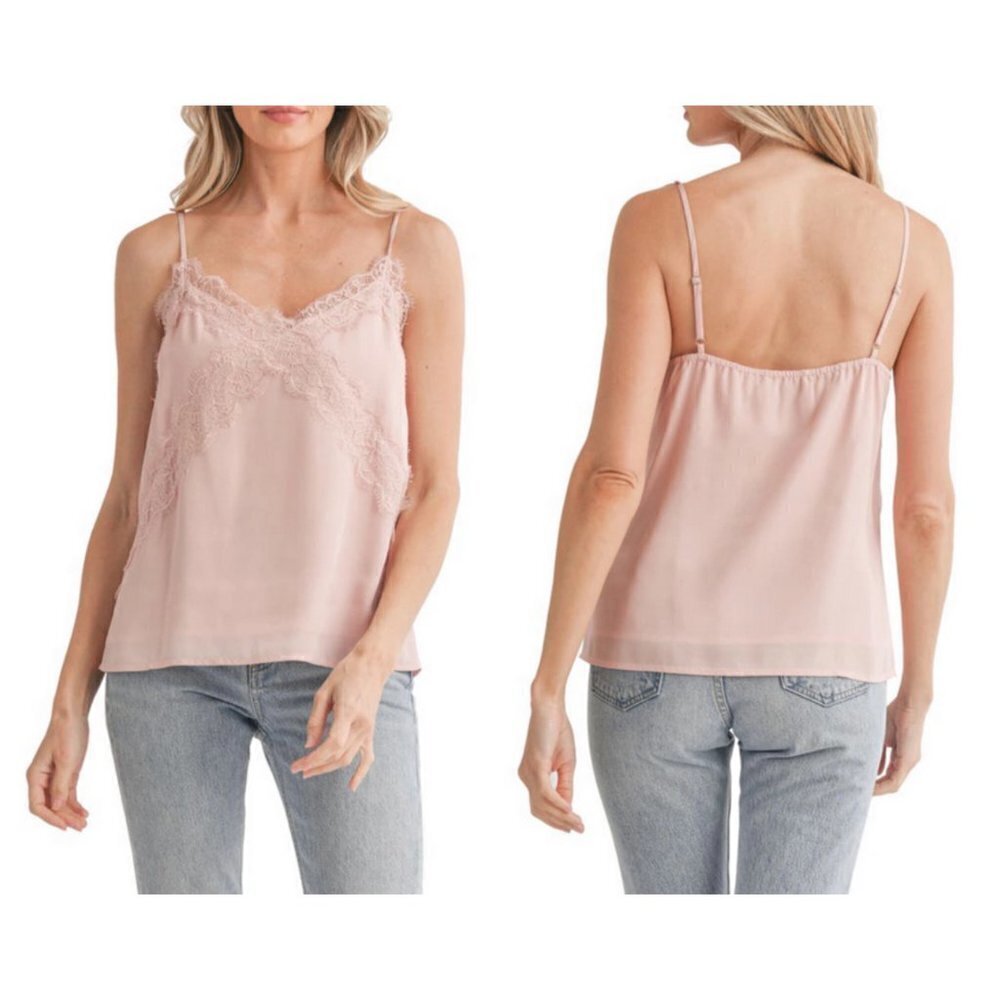 💕LUSH💕 Lace Trim V-Neck Camisole ~ Ballet Pink L NWT
